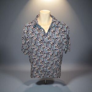 Burma Bibas Geometric Print Short Sleeve Rayon Button Up Shirt Size Large #94